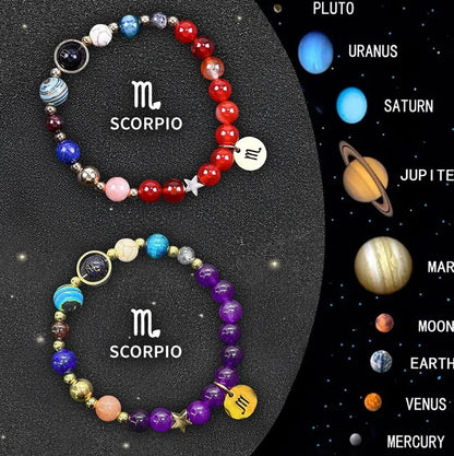Adjustable natural stone zodiac bracelets showing 12 sign styles with 18-20cm cord