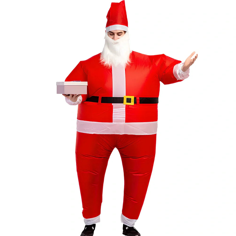 Inflatable snowman costume with red scarf and USB fan for adult Christmas parties