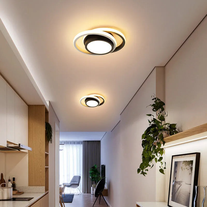 Modern Nordic-style aluminium ceiling light shown in round and square shade options.