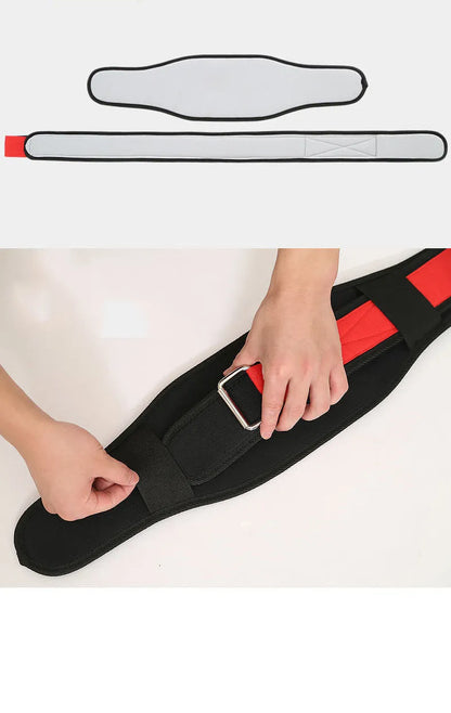 Fitness weightlifting waistband made from nylon material available in black, red, and yellow colours