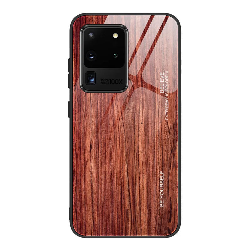 Wood Grain Tempered Glass Phone Case for Samsung Galaxy A10S A20S A30 A50 A70 A80 Note10 Note9 S10 S20 Back Cover Simple Style Injection Moulded Glass 1 Pack
