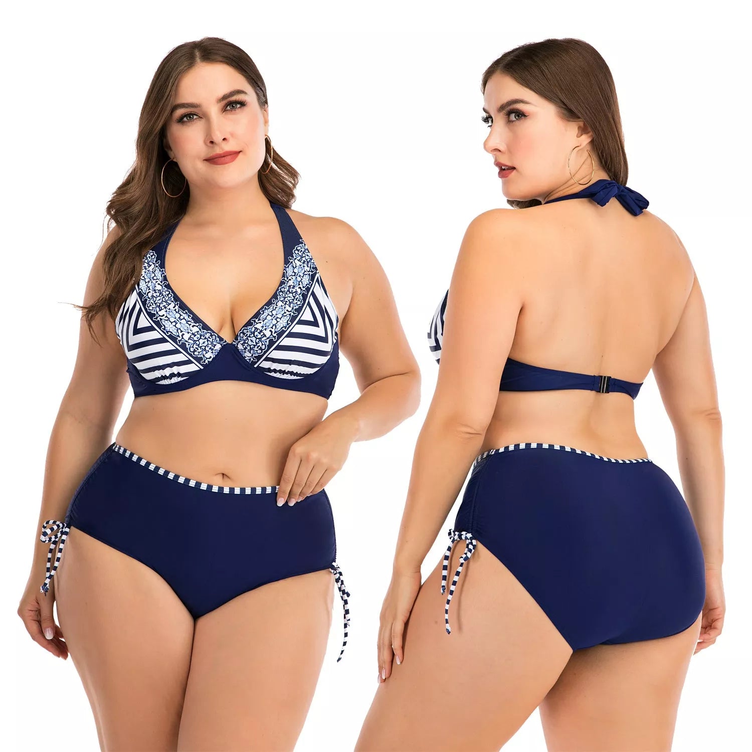 Plus-size underwire bikini with steel support and chest pad in photo color