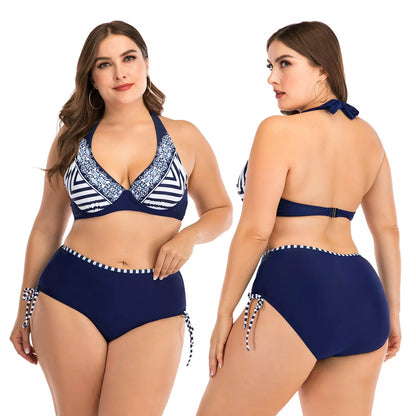 Plus-size underwire bikini with steel support and chest pad in photo color