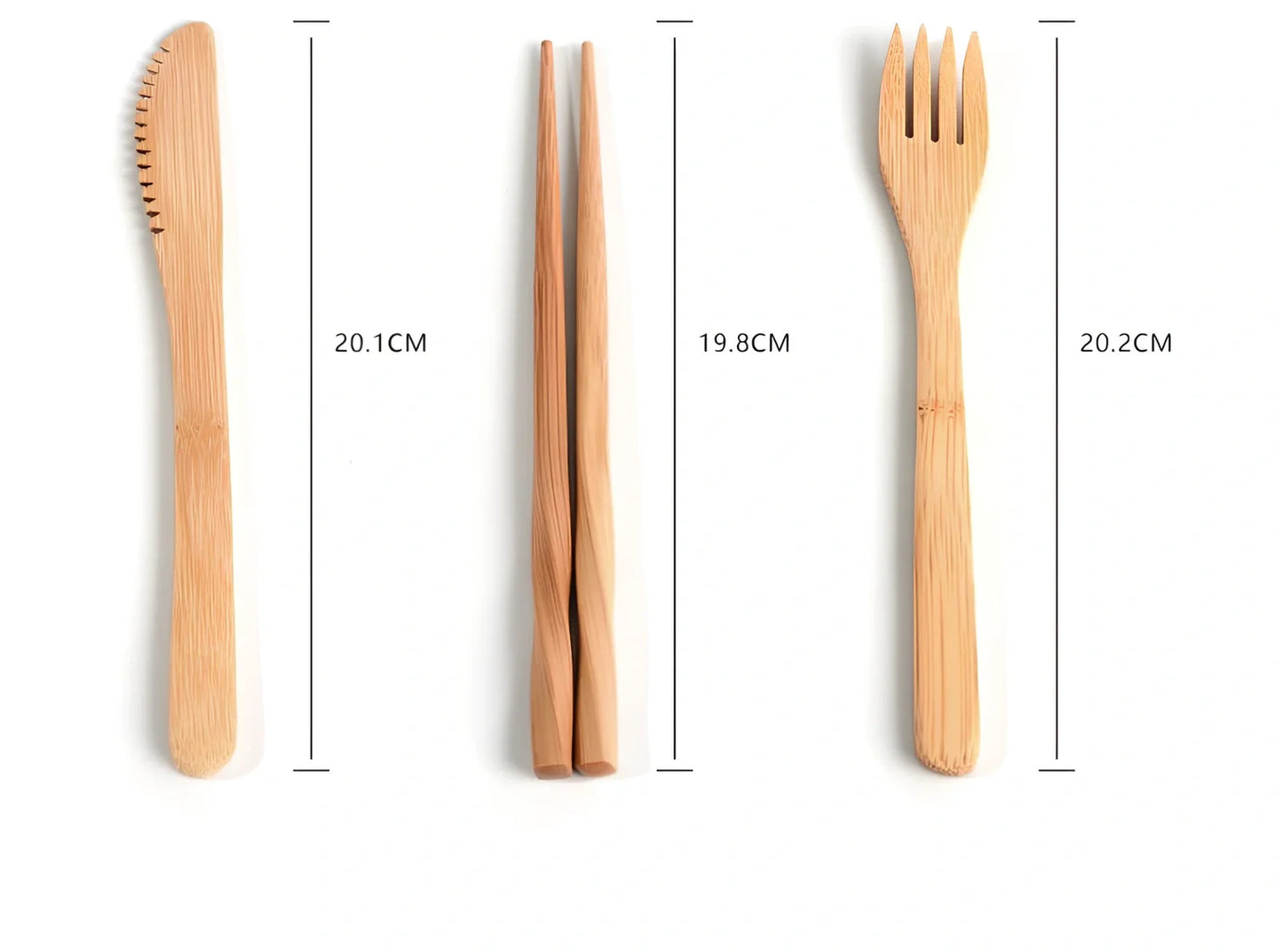 Bamboo travel cutlery set with 7 Japanese-style utensils in carrying pouch for sustainable dining
