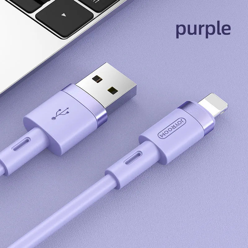 A 1.2-metre long Type-C charging cable shown in five colour options: black, purple, red, white, and yellow.