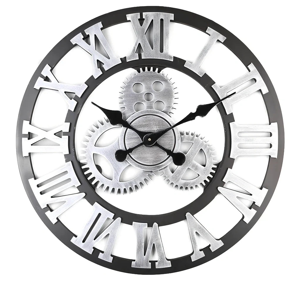 LOFT Art Wall Clock with 30cm diameter, quartz movement, and gold or silver finish on wall