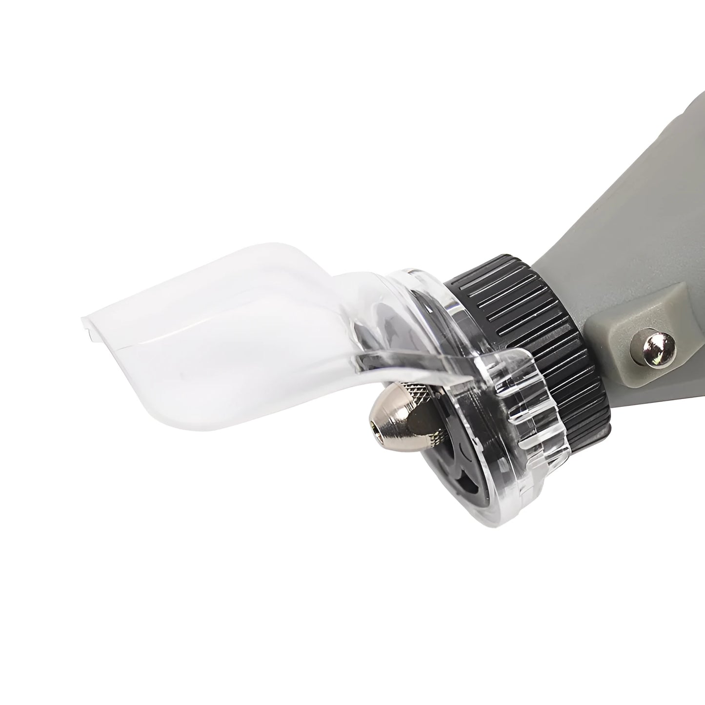 Transparent plastic horn safety cover for Delta angle grinder, showing clear face shield.