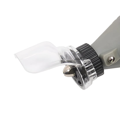 Transparent plastic horn safety cover for Delta angle grinder, showing clear face shield.
