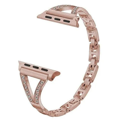Stainless steel Apple Watch strap with diamond studs in multiple colour options
