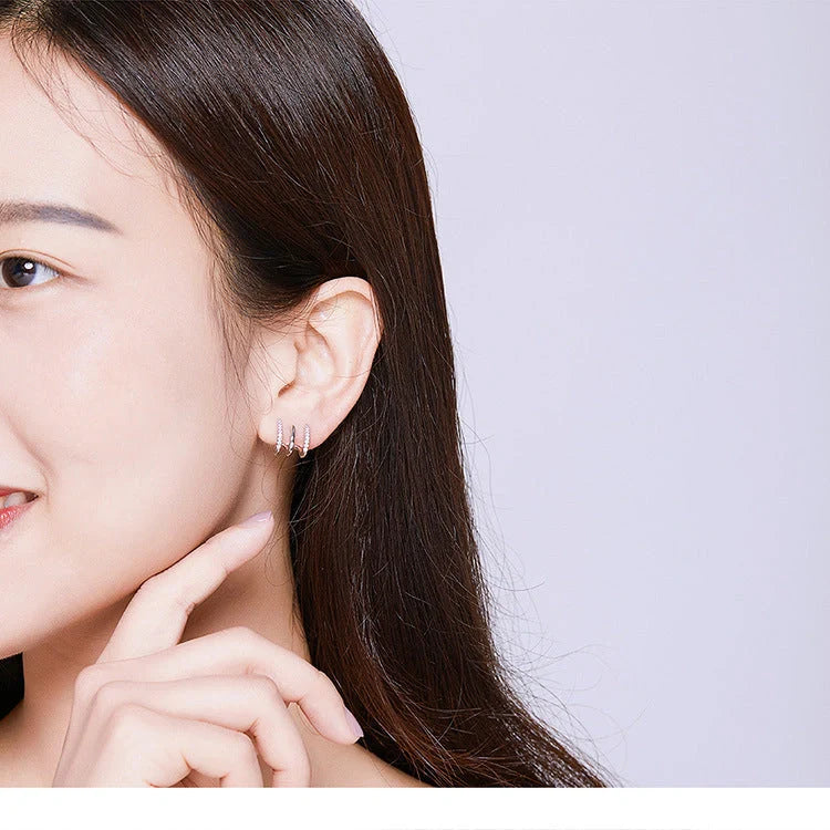 925 Sterling Silver Heart Earrings with sparkling gems, Korean-inspired design