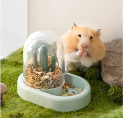 Creative cactus-shaped hamster automatic feeder with transparent food level viewing window