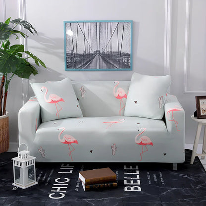 Printed geometric pattern sofa cover on double seat sofa measuring 145-185cm with spill protection