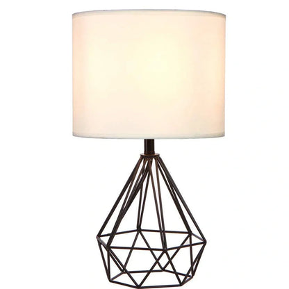White iron frame table lamp with fabric shade and knob switch, E27 base for LED bulbs