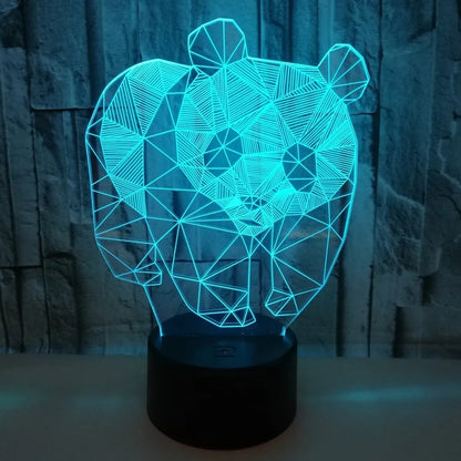 Black LED stereo night light with acrylic board, 87x87x42mm base, showing seven colour modes and remote control