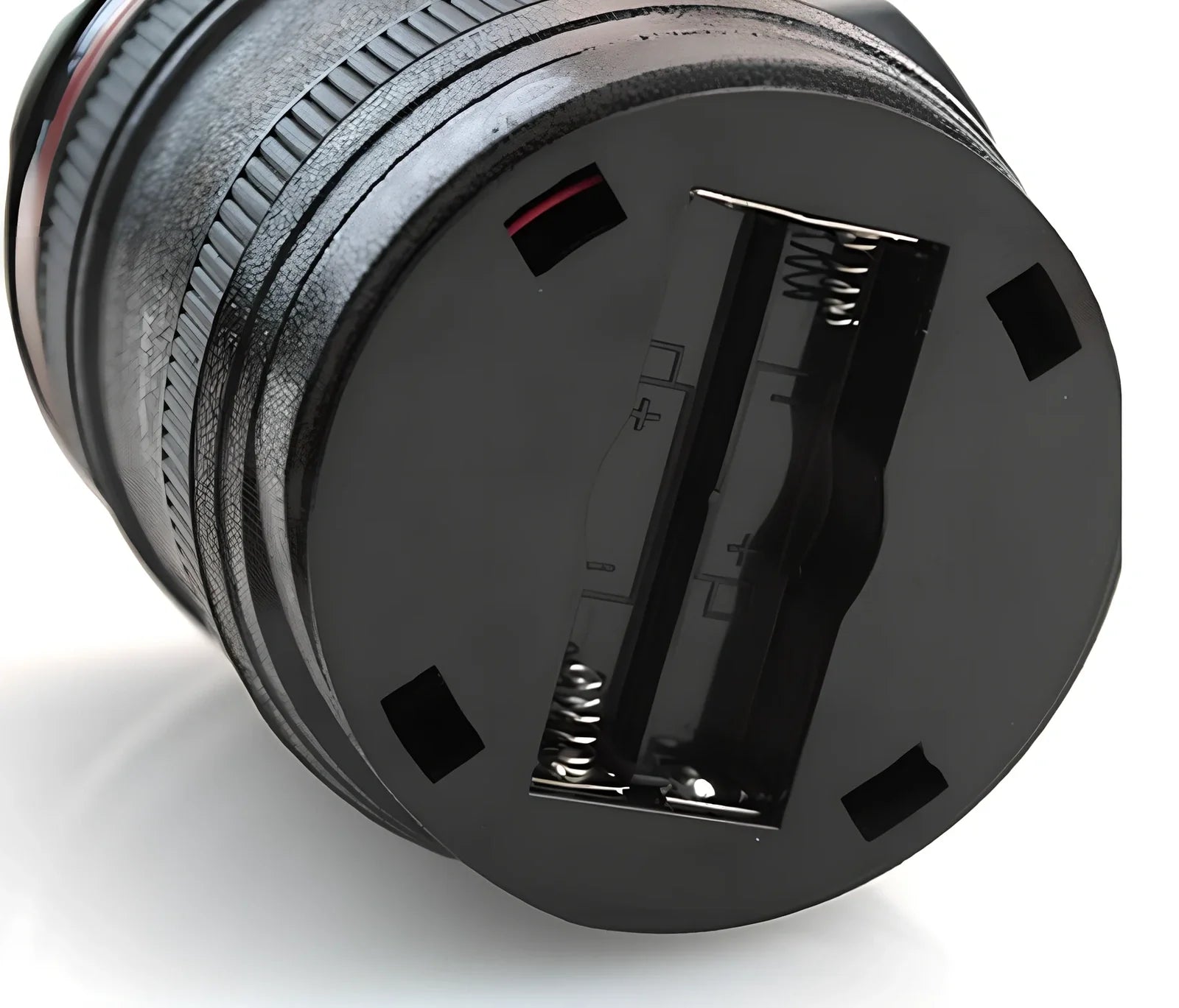 Self-stirring camera lens mug with stainless steel construction and automatic mixing button