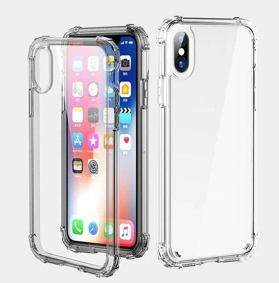 Luxury Shockproof Transparent iPhone Case showcasing sleek design and compatibility with various iPhone models