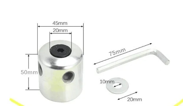 Aluminium silver lawn mower grass trimmer head accessory with four light yellow square ropes
