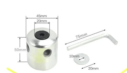 Aluminium silver lawn mower grass trimmer head accessory with four light yellow square ropes
