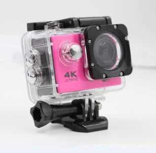 Rugged 4K waterproof action camera with wide-angle lens, perfect for outdoor adventures and water sports