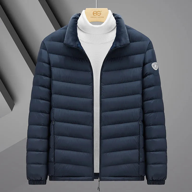 Plus size grey goose feather padded jacket, non-hooded, 50cm length, men's and women's colours, sizes S to 6XL