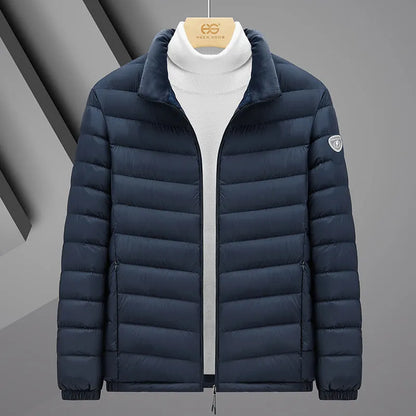 Plus size grey goose feather padded jacket, non-hooded, 50cm length, men's and women's colours, sizes S to 6XL