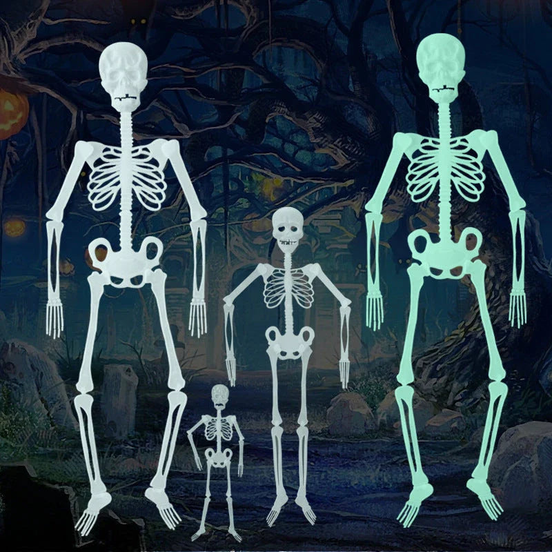Luminous Halloween skeleton prop emitting a green glow, perfect for spooky holiday decorations and events