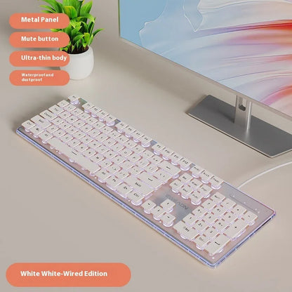Prewalker V3 retro green mechanical feel keyboard and mouse set on a desk.