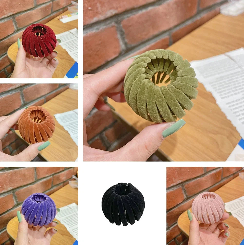 Velvet Bird's Nest Hair Ring Hairpin in various colors for stylish high ponytails