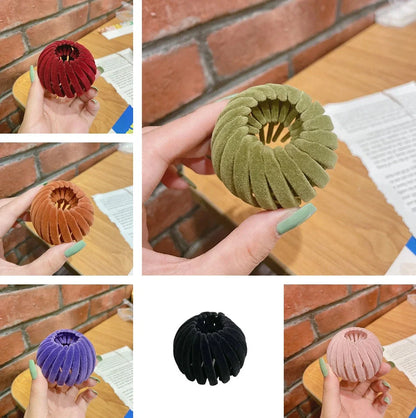 Velvet Bird's Nest Hair Ring Hairpin in various colors for stylish high ponytails