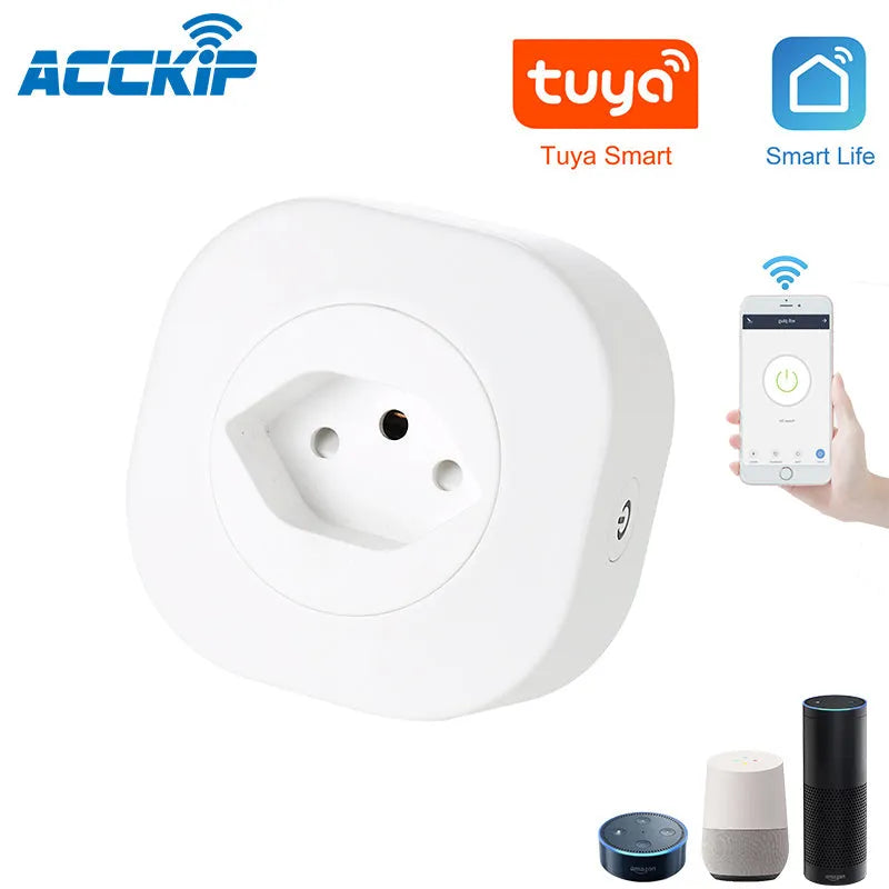 Smart socket plug with dimensions 70mm x 70mm x 72mm, VO grade flame retardant material, and WIFI voice control