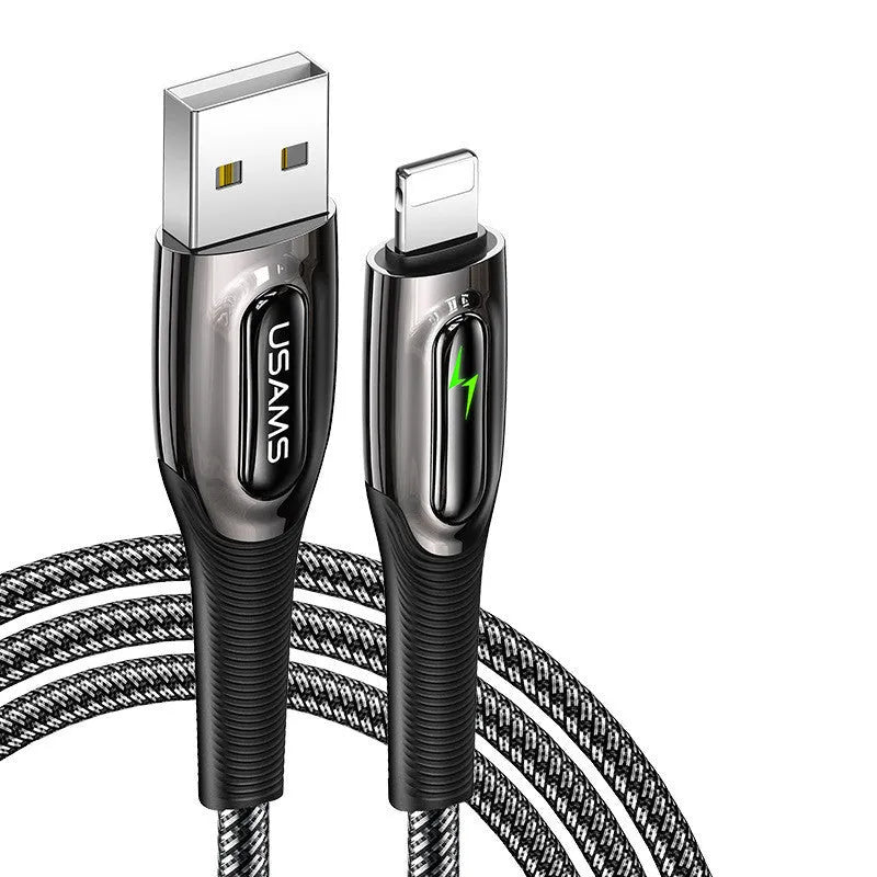 Black braided lightning cable with zinc alloy connectors for iPhone 12 with smart charging protection