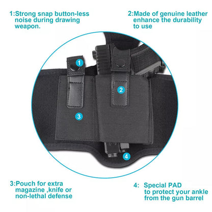Invisible Ankle Holster for universal pistol carry in black neoprene