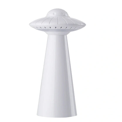 White UFO-shaped desk lamp with USB charging port and push-button switch