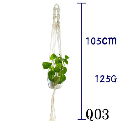 Beige cotton rope hanging basket with various styles for indoor plant display