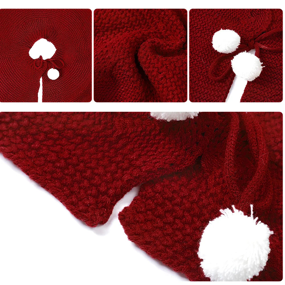 Wine red Christmas tree skirt with 120cm diameter covering tree base with festive decor