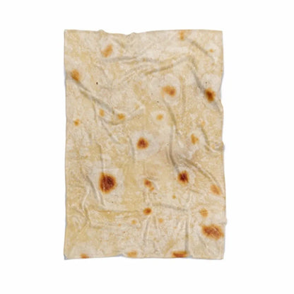 Round burrito tortilla wrap blanket with printed design in soft flannel microfiber material