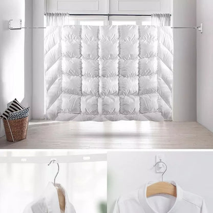 Telescopic balcony clothesline with white TPU rope and hanger holes for efficient drying