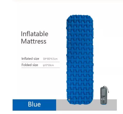 Blue and orange inflatable outdoor tent sleeping mat for camping