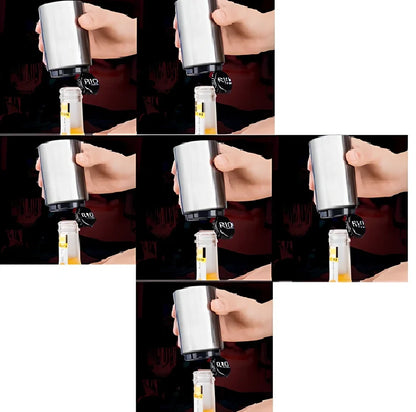 Stainless steel automatic press bottle opener with titanium-plated finish showing press mechanism and textured handle