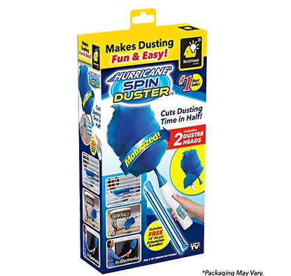 Motorised hand duster with electrostatic bristles cleaning ceiling fan blades