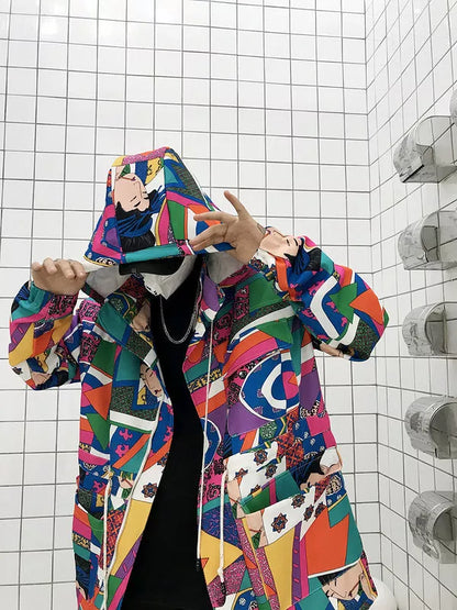 Graffiti Trench Coat in 100% cotton with unique urban design, available in multiple sizes