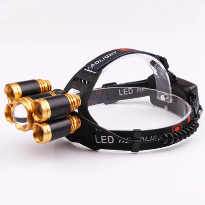 Gold or silver aluminium head torch with adjustable focus and optional sensor switch for hands-free operation