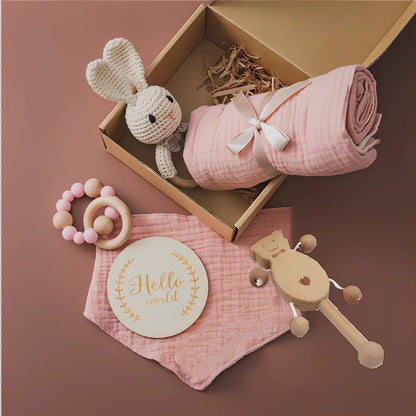 Wooden educational toy set with five beech wood rattles for children's emotional development