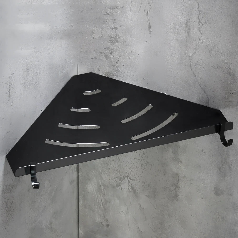 Black space aluminium triangle floating bathroom shelf, 30cm wide single or double layer wall mount for storage