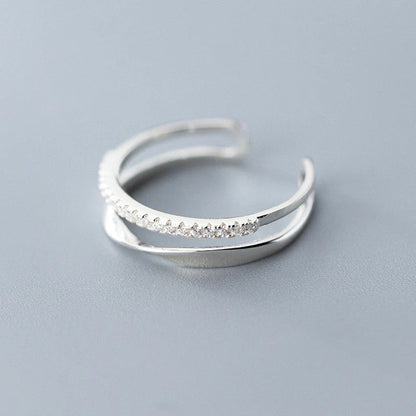 Adjustable twisted double-row silver ring with unique Korean-inspired design