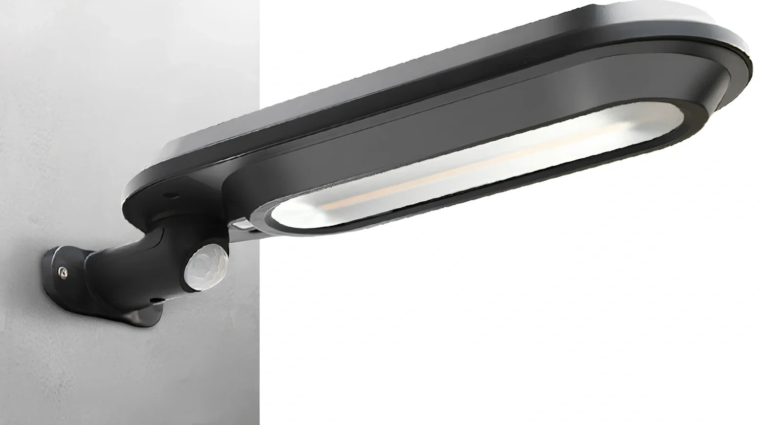 Solar wall light with black shell mounted on brick wall providing warm outdoor illumination