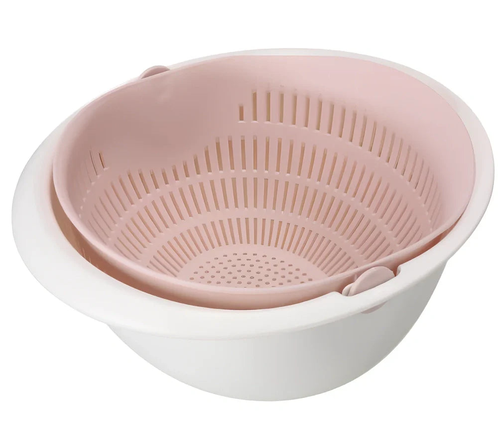 Double-dish sink drain basket with 30cm upper tier and 25cm lower tier in apricot colour