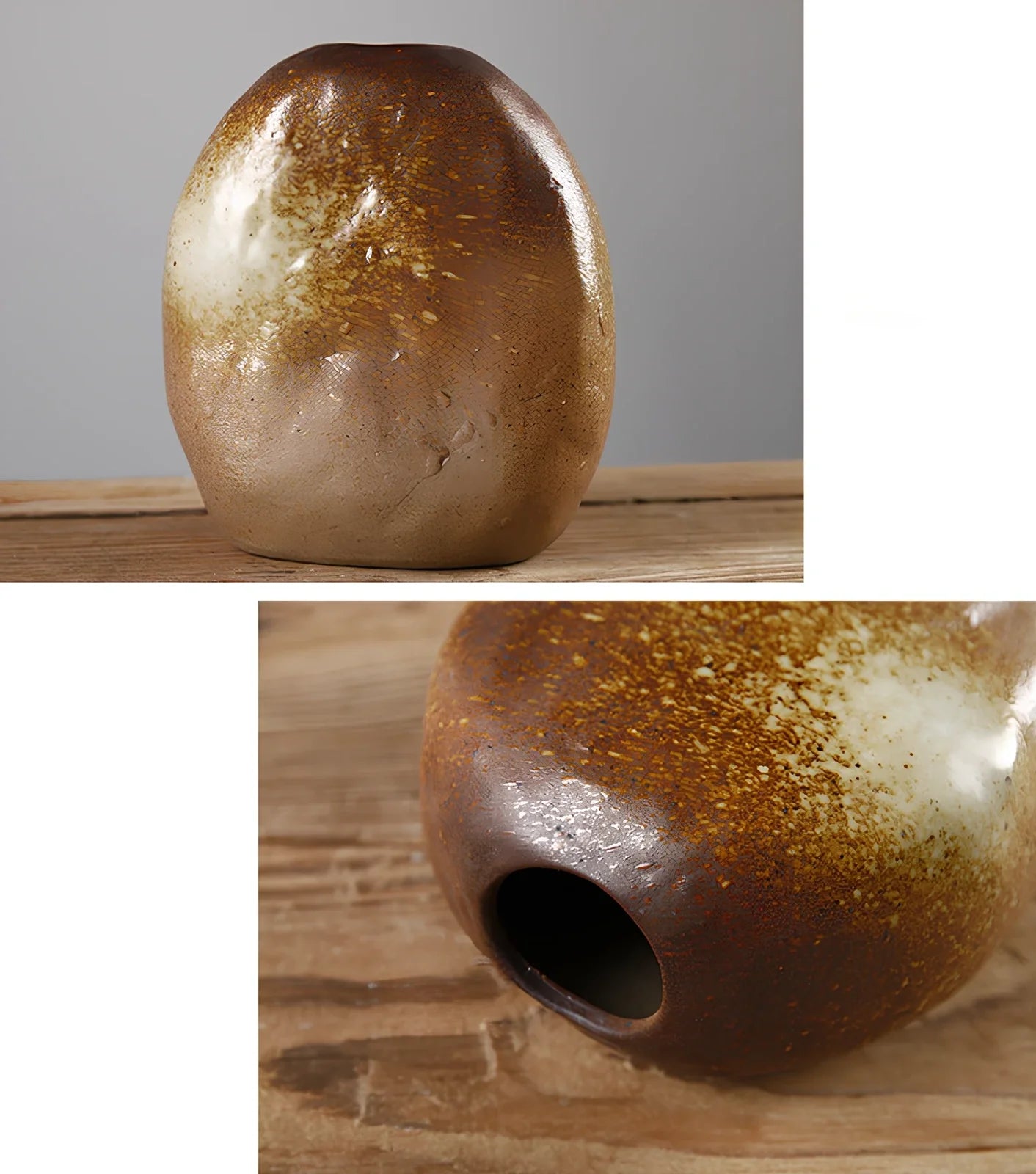 Small 15cm glazed ceramic vase in Japanese style, pottery with smooth finish for ornaments, 8cm diameter base