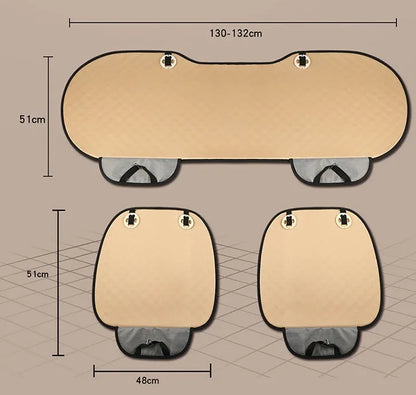 Flax linen car seat cover protector in beige, black, red and brown, with cushion and five-seat style options.