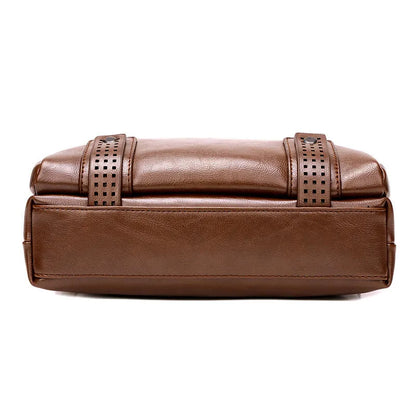 Men's soft messenger shoulder bag with zip closure and polyester lining in black, brown, or khaki